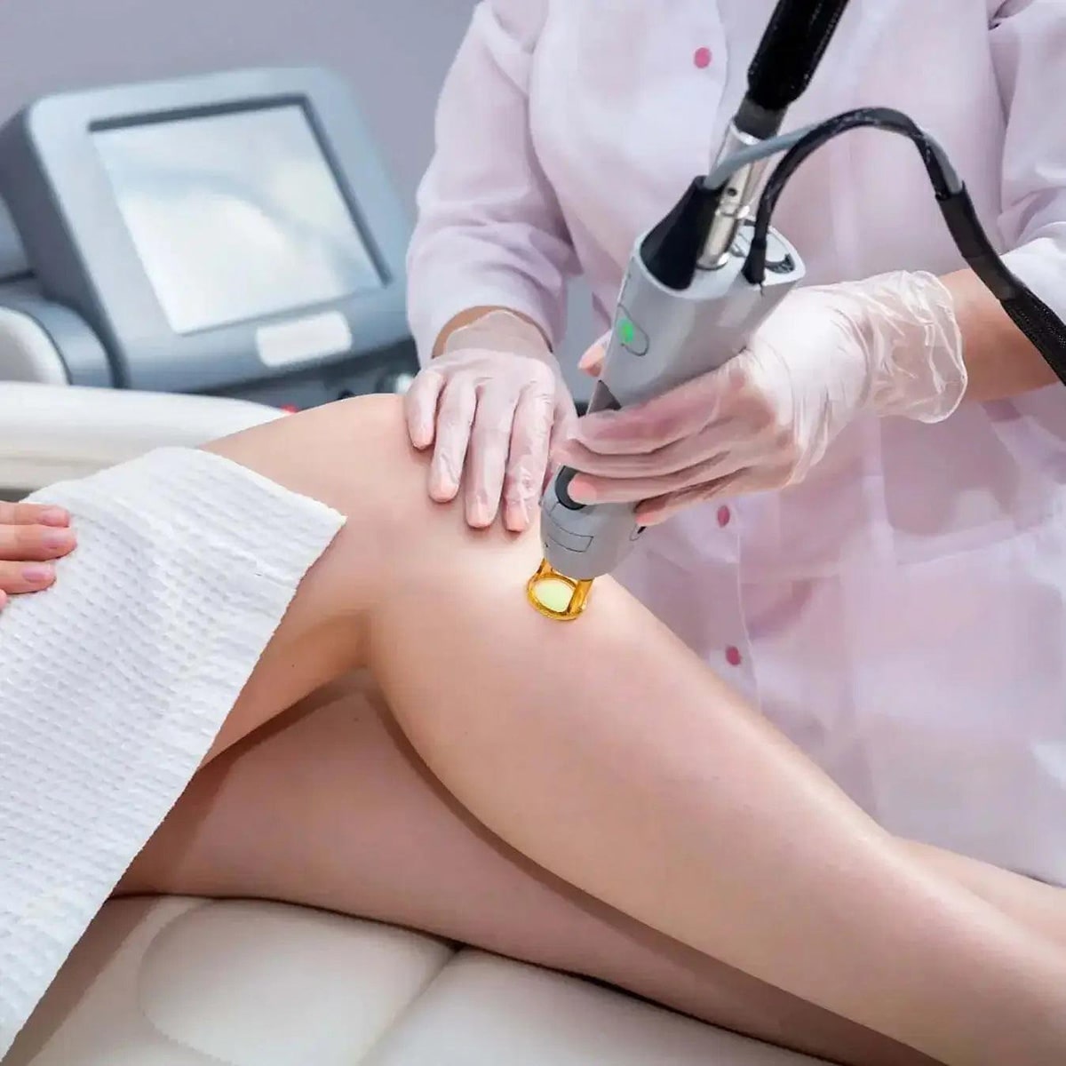 Close-up of smooth skin on legs and arms after professional laser hair removal treatment in NYC.